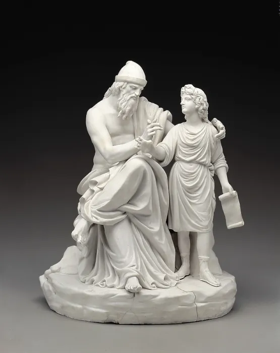 Framed Print : Telemachus and Mentor. 1770. Made by Royal Fabric 'Buen Retiro' from Madrid. Neoclassicism. China  /  Porcelain. SPAIN. Madrid. National Museum of Archaeology