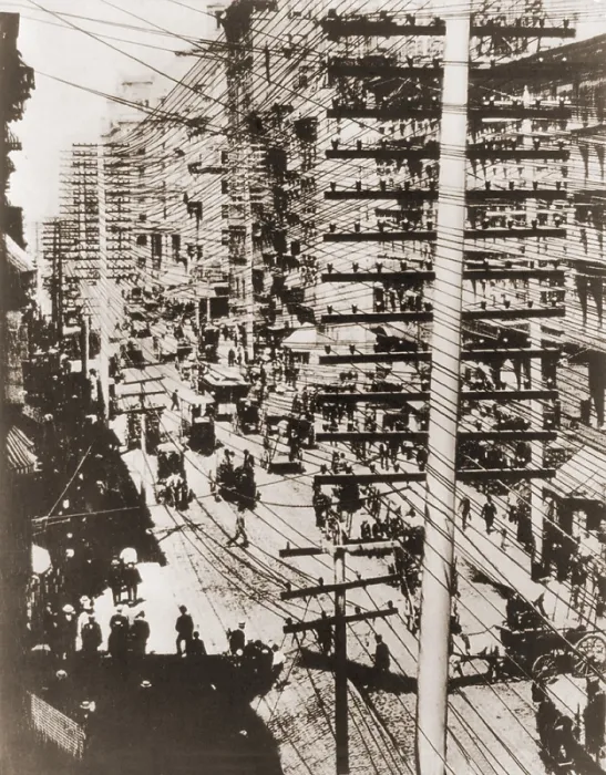 Framed Print : Telephone wires over New York, 1887 Framed Print : Telephone wires over New York, 1887