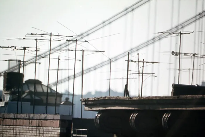 Framed Print : Television antennas at Sunset in northern Manhattan. Ca. 1973-75