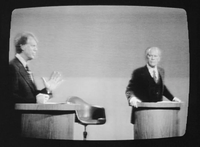 Framed Print : Television broad cast of President Gerald Ford and Democratic candidate Jimmy Carter in their 1st presidential debate