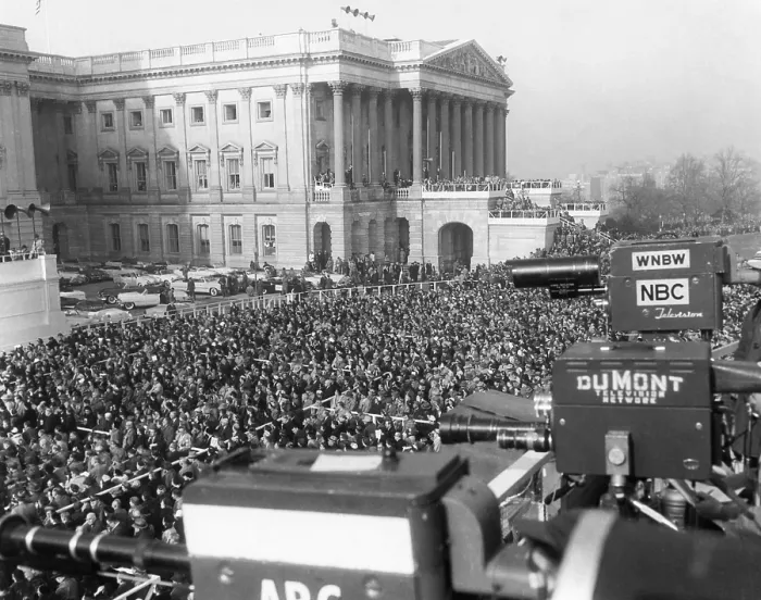 Framed Print : Television and newsreel cameras at the first inauguration of President Eisenhower. Jan. 20, 1953. - (BSLOC_2014_16_17)