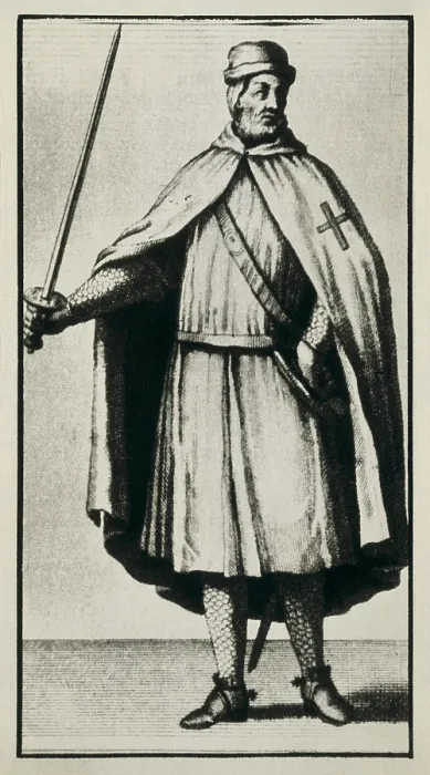 Framed Print : Templar Knight wearing a war dress. Illustration from 17th century. Engraving. - Iberfoto / Everett Collection (190036)**US SALES ONLY**