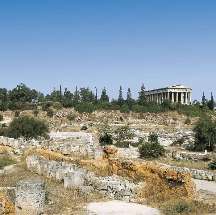 Framed Print : Temple of Hephaestus. 450 BC. GREECE. ATTICA. Athens. Agora. Ruins of the agora and temple of Hephaestus (background). Classical Greek art. Architecture Framed Print : Temple of Hephaestus. 450 BC. GREECE. ATTICA. Athens. Agora. Ruins of the agora and temple of Hephaestus (background). Classical Greek art. Architecture