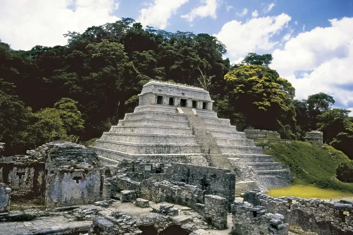 Framed Print : Temple of the Inscriptions. MEXICO. CHIAPAS. Palenque. Late classic period. Temple built on a 9-level step pyramid. Maya art. AISA / Everett Collection**US SALES ONLY**