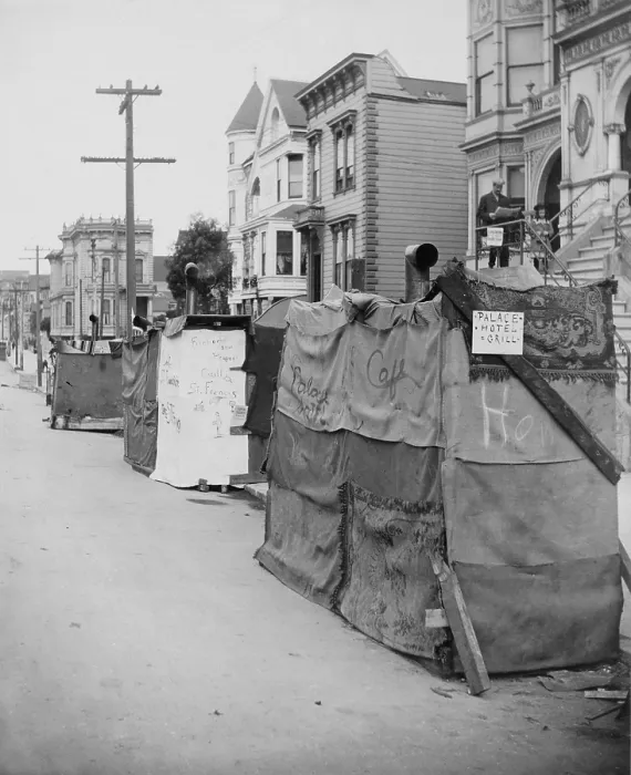 Framed Print : Temporary shelters in street after the April 18, 1906 San Francisco, earthquake and 3-day fire Framed Print : Temporary shelters in street after the April 18, 1906 San Francisco, earthquake and 3-day fire