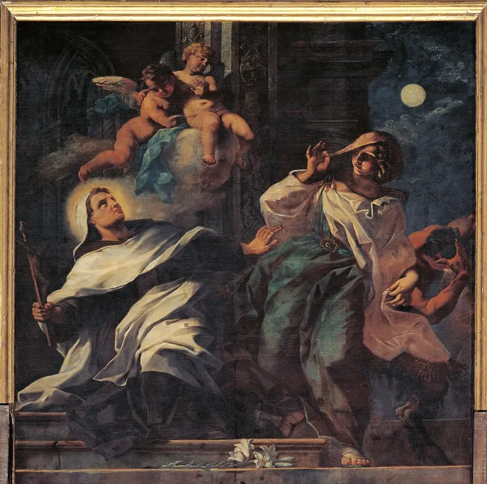 Framed Print : The Temptation of St Albert the Carmelite, by Santo Piatti, 18th Century, - Italy, Veneto, Venice, Carmini Church. All Framed Print : The Temptation of St Albert the Carmelite, by Santo Piatti, 18th Century, - Italy, Veneto, Venice, Carmini Church. All