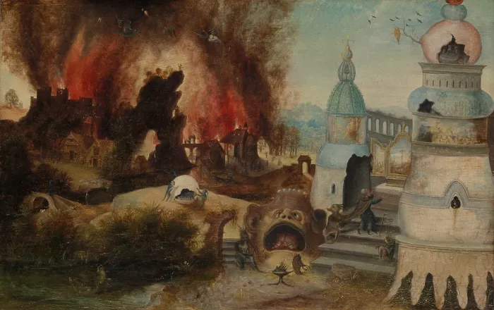 Framed Print : THE TEMPTATION OF ST. ANTHONY, by Herri met de Bles, 1550s, Northern Renaissance oil painting Framed Print : THE TEMPTATION OF ST. ANTHONY, by Herri met de Bles, 1550s, Northern Renaissance oil painting