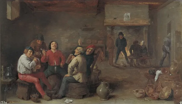 Framed Print : TENIERS II, David, 'the Younger' (1610-1690). The Conversation. 1620 - 1638. In the past attributed to Brouwer. Flemish art. Oil on canvas. SPAIN. Madrid. Prado Museum