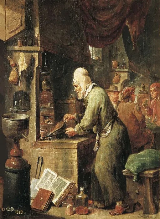Framed Print : TENIERS II, David, 'the Younger' (1610-1690). The Alchemist. 17th c. Baroque art. ; Flemish art. Oil on wood. SPAIN. Madrid. Prado Museum