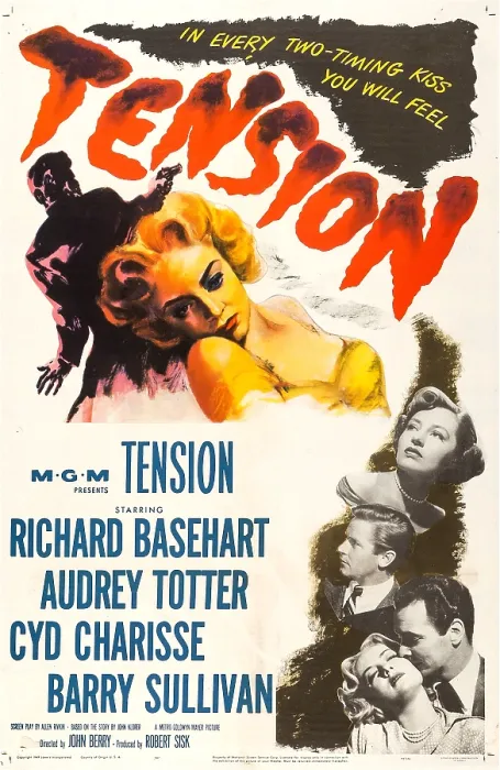Framed Print : TENSION, US poster, from top: Audrey Totter, Cyd Charisse, Richard Basehart, Barry Sullivan, Audrey Totter, 1950