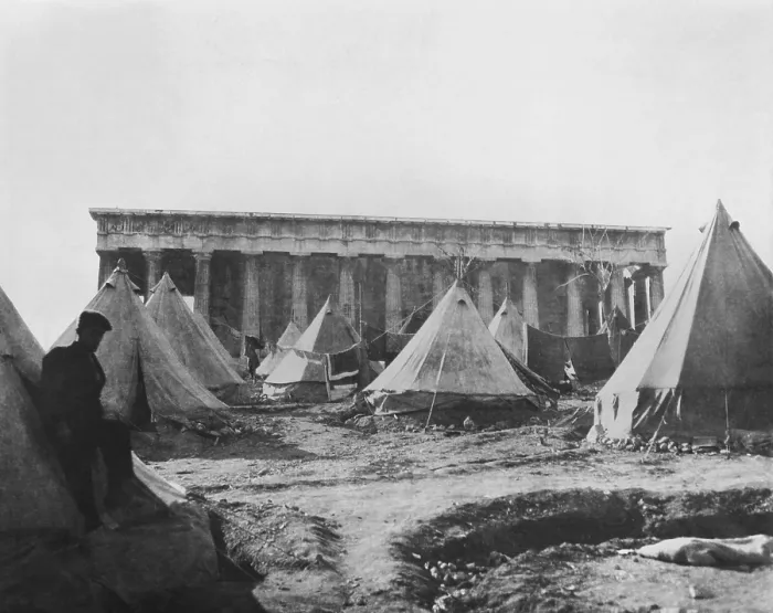 Framed Print : Tent village near the Temple of Theseus, Athens, sheltered Greek refugees
