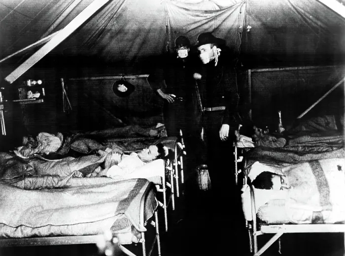 Framed Print : Tents at Camp Murray, Washington serve as isolation facilities for flu victims. circa 1940s, Courtesy: CSU Archives / Everett Collection