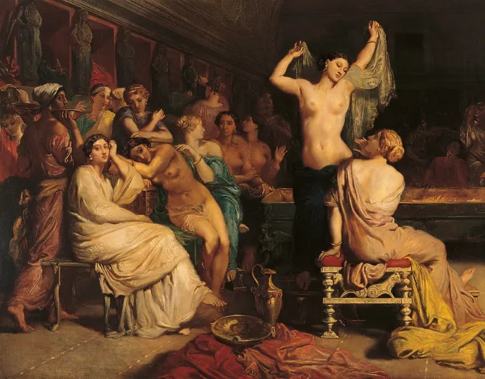 Framed Print : Tepidarium, by Thodore Chassriau, 1853, 19th Century, oil on canvas, cm 171 x 258 - France, Ile de France, Paris, Muse dOrsay. Detail Framed Print : Tepidarium, by Thodore Chassriau, 1853, 19th Century, oil on canvas, cm 171 x 258 - France, Ile de France, Paris, Muse dOrsay. Detail