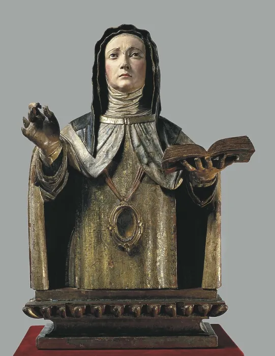 Framed Print : TERESA of JESUS, Saint (1515-1582). Gold and polychrome wood carving. School of Castile (17th c.). Baroque art. Sculpture on wood. SPAIN. Toledo. Holy Cross Museum Framed Print : TERESA of JESUS, Saint (1515-1582). Gold and polychrome wood carving. School of Castile (17th c.). Baroque art. Sculpture on wood. SPAIN. Toledo. Holy Cross Museum