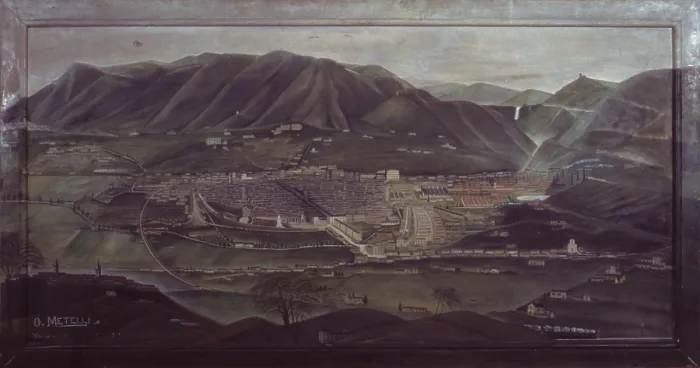 Framed Print : Terni Lanscape, by Orneore Metelli, 1938, 20th Century, oil on board, 120 x 225 cm - Italy, Umbria, Terni, Civic Collection Orneore Metelli. Whole artwork view