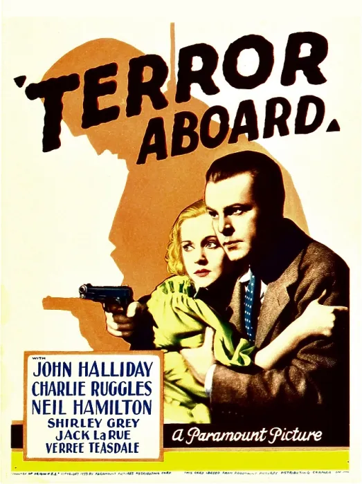 Framed Print : TERROR ABOARD, from left: Shirley Grey, Neil Hamilton, on midget window card, 1933 Framed Print : TERROR ABOARD, from left: Shirley Grey, Neil Hamilton, on midget window card, 1933