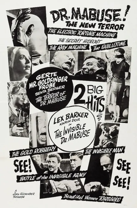 Framed Print : THE TERROR OF DR. MABUSE, (aka TERROR OF THE MAD DOCTOR), US poster art, 1962, double bill: THE INVISIBLE DR. MABUSE, US poster art, 1962