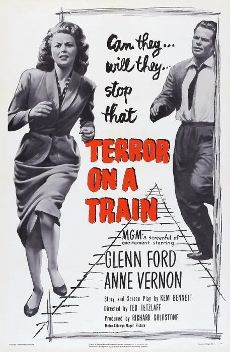 Framed Print : TERROR ON A TRAIN, (aka TIME BOMB), US poster art, from left: Anne Vernon, Glenn Ford, 1953