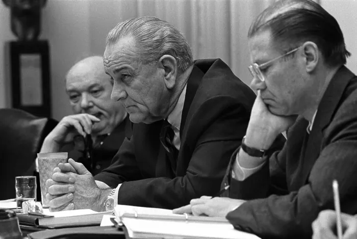 Framed Print : Tet Offensive reactions. Dean Rusk, President Lyndon Johnson, and Robert McNamara meeting in the Cabinet Room on Feb. 9 Framed Print : Tet Offensive reactions. Dean Rusk, President Lyndon Johnson, and Robert McNamara meeting in the Cabinet Room on Feb. 9