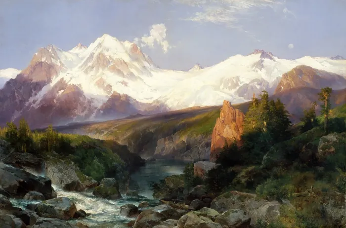 Framed Print : THE TETON RANGE, by Thomas Moran, 1897, American painting, oil on canvas. View of the Tetons mountains, located south of Yellowstone, Morans favorite region to paint