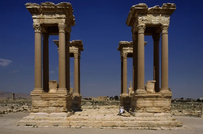 Framed Print : Tetrapylon, 2nd Century b.C. marble and rose granite - Syria, Palmyra. Whole building