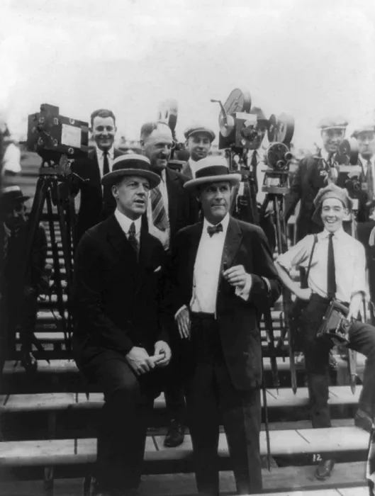 Framed Print : Tex Rickard (right) at the Dempsey-Carpentier boxing match at Boyle's Thirty Acres, Jersey City. Man on left is possibly Jack Kearns(?), Jack Dempsey's manager Framed Print : Tex Rickard (right) at the Dempsey-Carpentier boxing match at Boyle's Thirty Acres, Jersey City. Man on left is possibly Jack Kearns(?), Jack Dempsey's manager