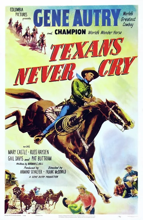 Framed Print : TEXANS NEVER CRY, US poster art, Gene Autry with Champion the horse, 1951