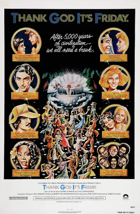 Framed Print : THANK GOD IT'S FRIDAY, US poster, left from top: Chuck Sacci, Hilary Beane, Jeff Goldblum, Chick Vennera, Donna Summer, right from top: Mark Lonow, Andrea Howard, Mews Small