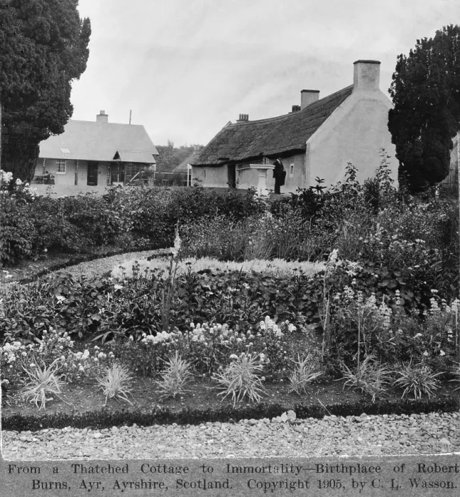 Framed Print : Thatched cottage birthplace of Robert Burns (1759-1796), in Ayr, Ayrshire, Scotland. 1905 photo Framed Print : Thatched cottage birthplace of Robert Burns (1759-1796), in Ayr, Ayrshire, Scotland. 1905 photo