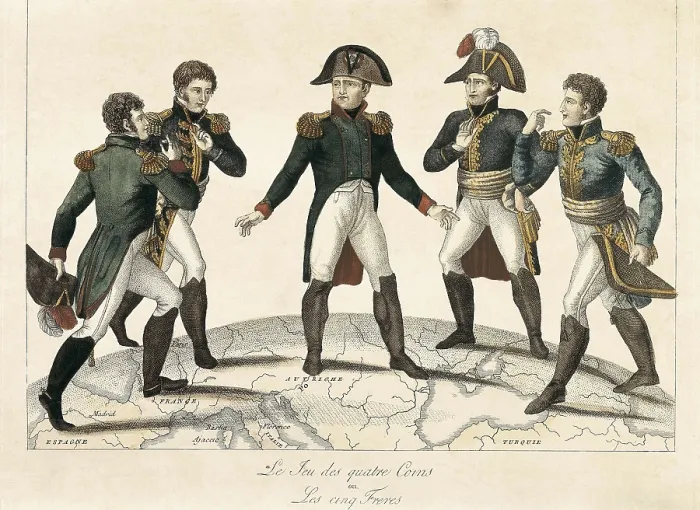 Framed Print : 'The Four Corners Games or The Five Brothers', representation of Napolen Bonaparte and his brothers Joseph, Jerome, Louis and Lucien. Etching. SPAIN. Madrid Framed Print : 'The Four Corners Games or The Five Brothers', representation of Napolen Bonaparte and his brothers Joseph, Jerome, Louis and Lucien. Etching. SPAIN. Madrid