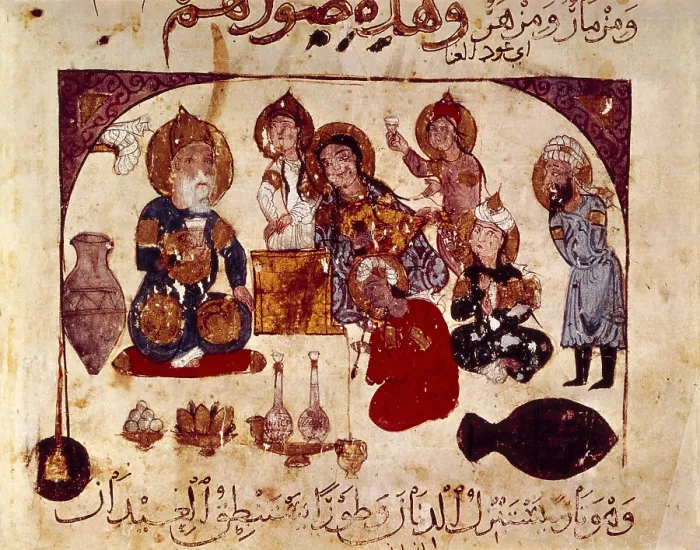 Framed Print : 'The Maqamat' (The Assemblies of al-Hariri), characteristic genre of the medieval arabic literature. Edition carried out in Bagdad and illustrated by al-Wasiti (1237)