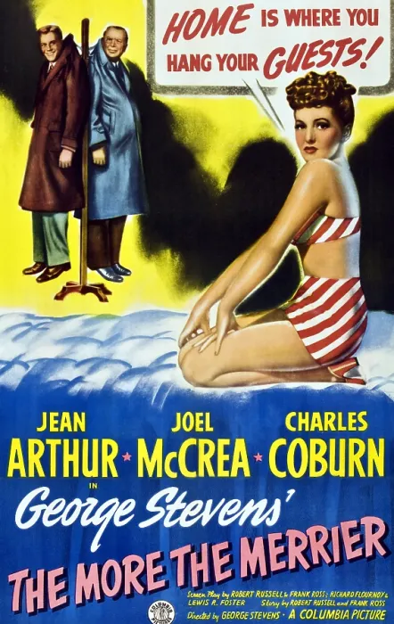 Framed Print : THE MORE THE MERRIER, left to right: Joel McCrea, Charles Coburn, Jean Arthur, 1943