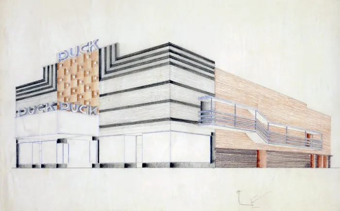 Framed Print : Theater. Design proposal for the Puck Theater, later built as the Elgin motion picture theater, corner of Eighth Ave. and 19th St. New York City. Winold Reiss, artist