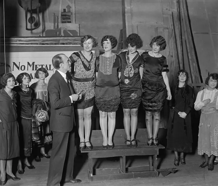 Framed Print : Theater Producer Earl Carroll reviewing beauties for Vanities production. Jan. 23, 1925. Washington, D.C. vicinity (BSLOC_2015_17_213)