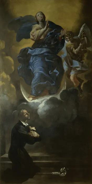 Framed Print : A Theatine bishop split the Immaculate Conception, by Giovanni Lanfranco, 1638-1646, 17th Century, oil on canvas - Italy, Campania, Naples, Church of Saints Apostles