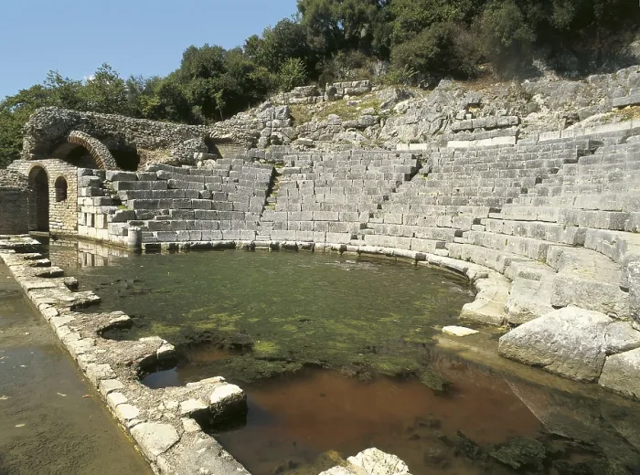 Framed Print : Theatre of Butrinti. 3rd BC. ALBANIA. SARAND. Buthrotum. Theatre rows, reformed later by Romans. Hellenistic art. AISA / Everett Collection**US SALES ONLY**