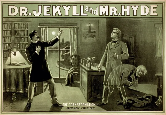 Framed Print : Theatrical poster shows the lawyer Utterson observing the Dr. Jekyll undergoing metamorphosis into Mr. Hyde Framed Print : Theatrical poster shows the lawyer Utterson observing the Dr. Jekyll undergoing metamorphosis into Mr. Hyde