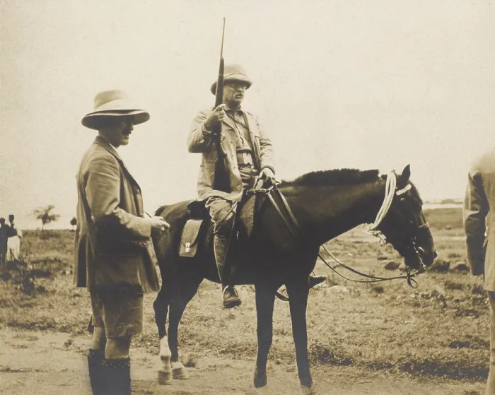 Framed Print : Theodore Roosevelt on horseback and holding a rifle during his safari Framed Print : Theodore Roosevelt on horseback and holding a rifle during his safari