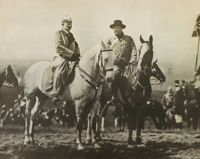 Framed Print : Theodore Roosevelt and Kaiser Wilhelm II during a military review at Doberitz Field, May 10, 1910