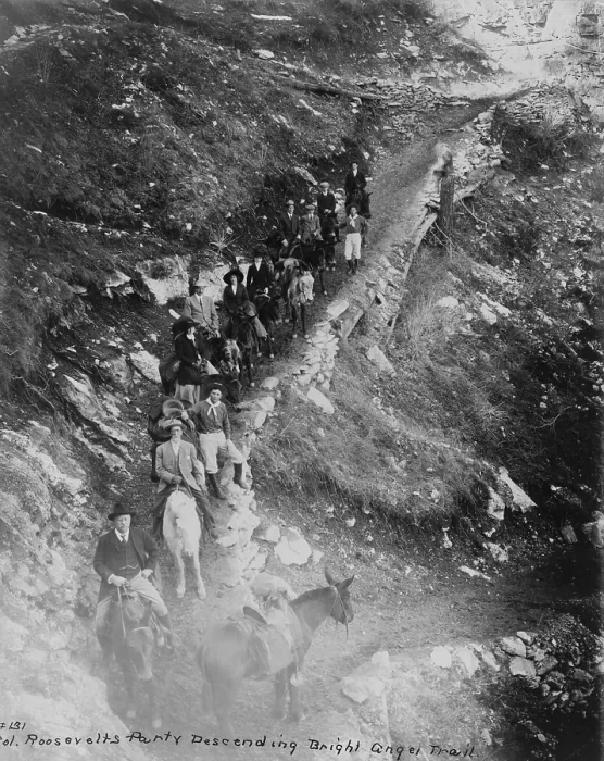 Framed Print : Theodore Roosevelt leading a group of men and women on horseback down the Bright Angel Trail, Grand Canyon, Arizona, 1911 Framed Print : Theodore Roosevelt leading a group of men and women on horseback down the Bright Angel Trail, Grand Canyon, Arizona, 1911