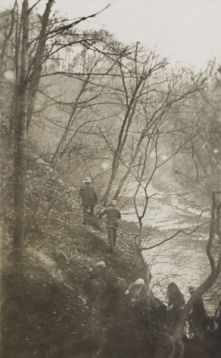 Framed Print : Theodore Roosevelt leading others on a hike in a wooded area. Location is possibly Rock Creek Park in Washington, D.C. Nov. 1908 (BSLOC_2017_4_43)