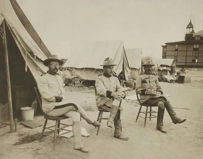Framed Print : Theodore Roosevelt, Leonard Wood, and Alexander Brodie in 1898, in San Antonio, Texas