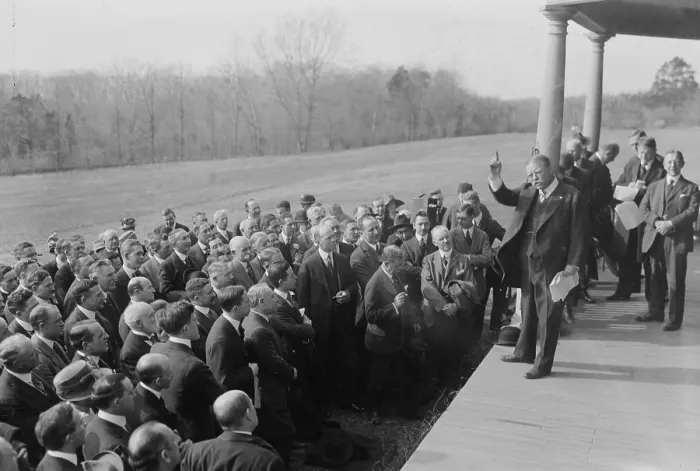 Framed Print : Theodore Roosevelt meeting with a group in April 1918. He remained politically active up to his death before his 60th birthday, 9 months after this photo was taken