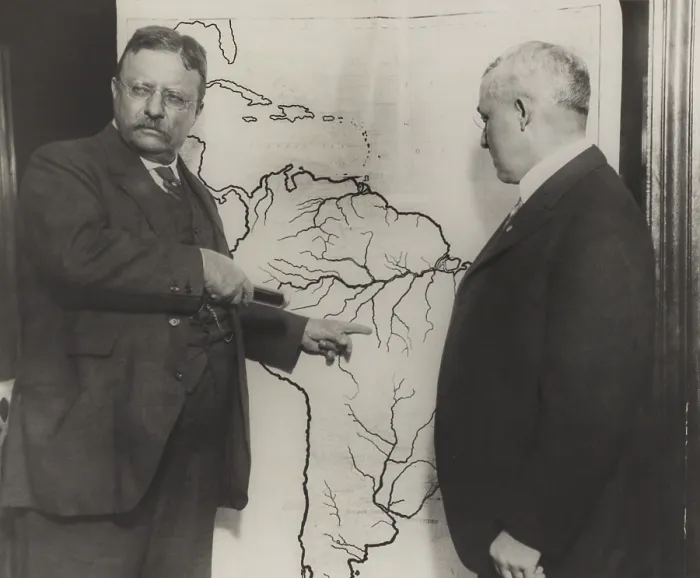 Framed Print : Theodore Roosevelt pointing at the area explored during the Roosevelt-Rondon Scientific Expedition Framed Print : Theodore Roosevelt pointing at the area explored during the Roosevelt-Rondon Scientific Expedition
