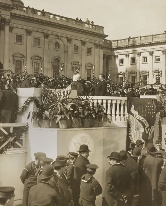 Framed Print : Theodore Roosevelt taking oath of office of Vice President before William McKinleys second inauguration. March 4, 1901 (BSLOC_2016_14_157) Framed Print : Theodore Roosevelt taking oath of office of Vice President before William McKinleys second inauguration. March 4, 1901 (BSLOC_2016_14_157)