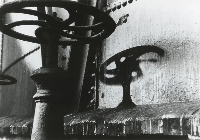 Framed Print : Thermic rays imprinted a permanent shadow of a gasometer