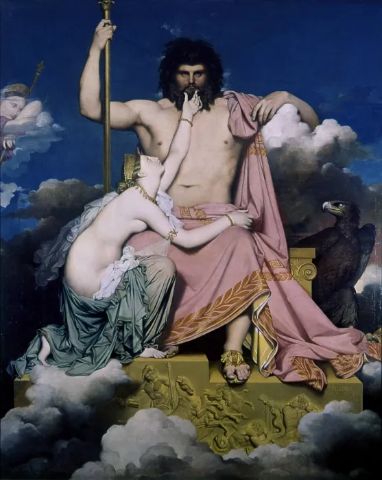 Framed Print : Thetis begs Jupiter, by Jean Auguste Dominique Ingres, 1811, 19th Century, oil on canvas, 327 x 260 cm - France, Aix-en-Provence, Granet Musum. Whole artwork view