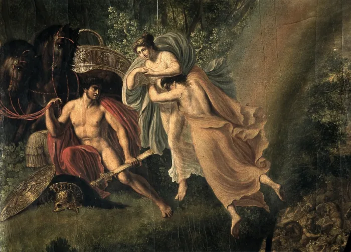 Framed Print : Thetis comforting Achilles, by Luigi Ademollo, 1750 - 1799, 18th Century, oil on canvas - Italy, Lombardy, Milan, Brera Collection. Detail. The group of figures