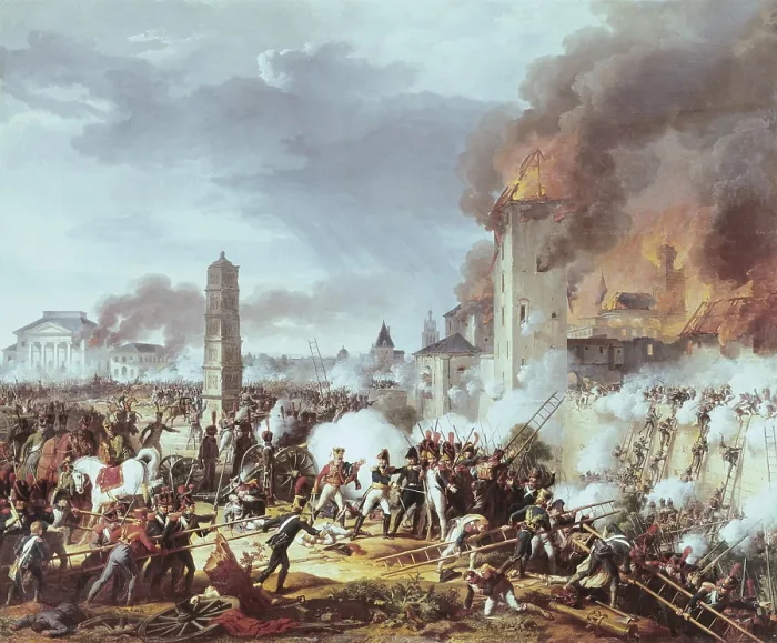 Framed Print : THEVENIN, Charles (1764-1838). Attack and conquest of Regensburg. April 21, 1809. 1812. Oil on canvas. FRANCE. Versailles. National Museum of Versailles
