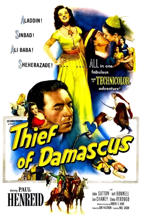 Framed Print : THIEF OF DAMASCUS, US poster art, top: Jeff Donnell; center: Paul Henreid, 1952 Framed Print : THIEF OF DAMASCUS, US poster art, top: Jeff Donnell; center: Paul Henreid, 1952